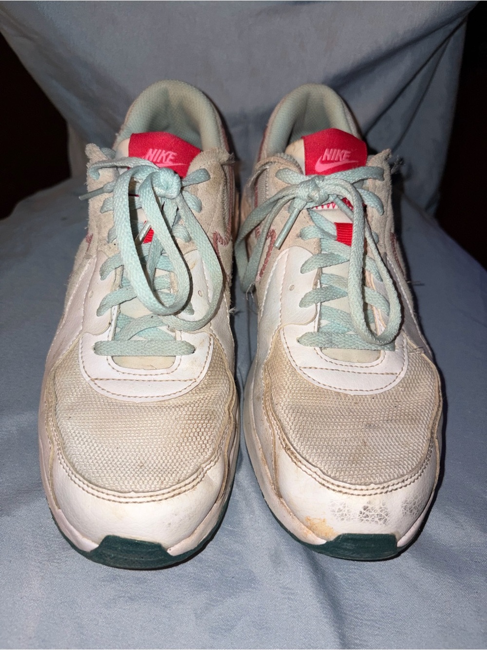 Nike White Sneakers with Mint Laces and Pink Tongue size 5.5